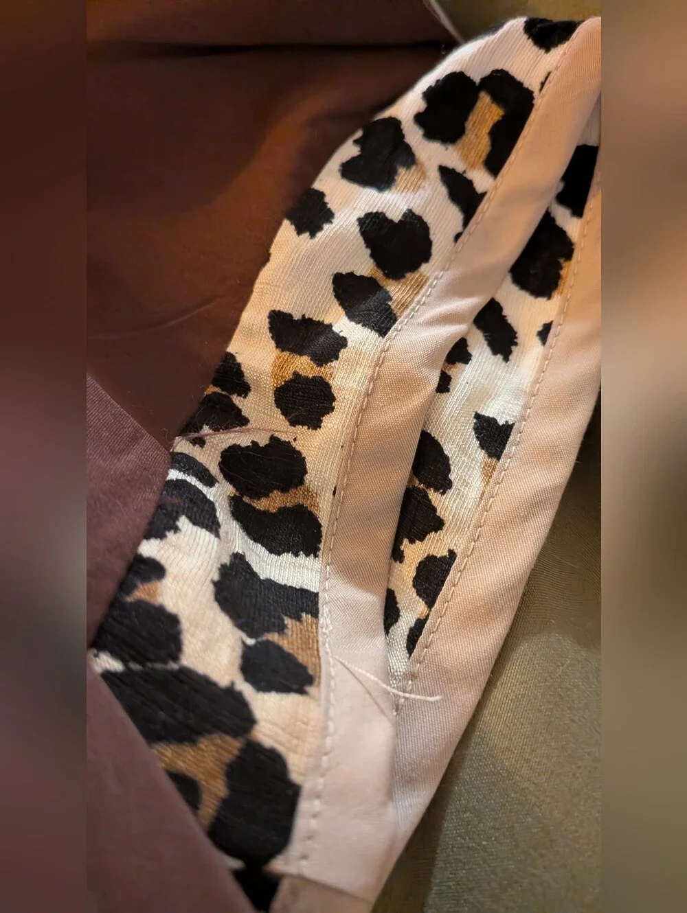 Anthropologie , Entro Brown Puff-Sleeve Top with Animal-Print Trim